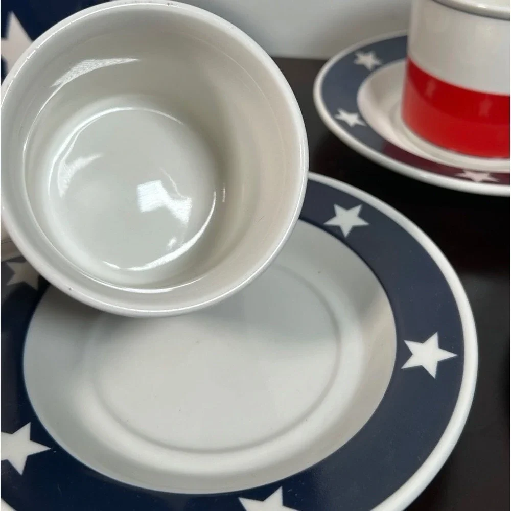 Set of 3 Texas Lone Star Cups & Saucers Patriotic Red White Blue Totally Today
